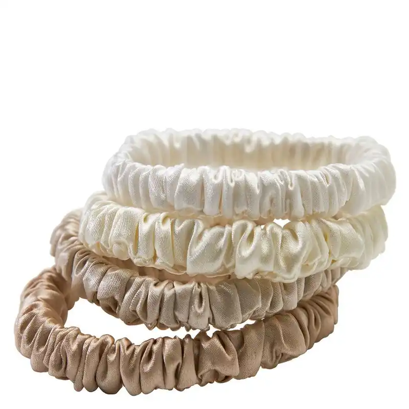 Aito Lenoites  Mulberry Silk Skinny Scrunchies, White, Cream White, Beige, Light Brown 4 kpl