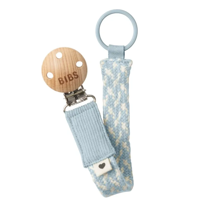 Turvallinen Maksu BIBS Pacifier Clip Braided – Baby Blue/Ivory