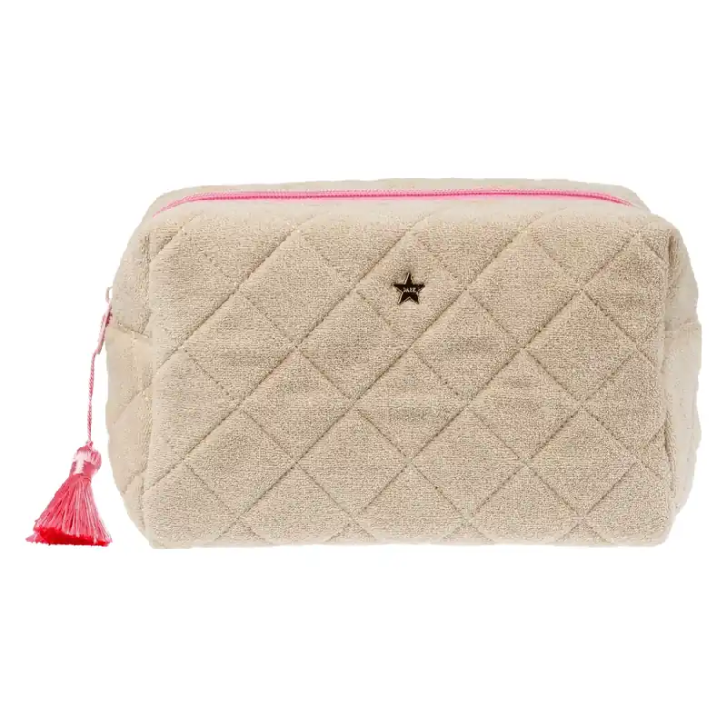 DARK  Terry Quilted Make-Up Pouch Large Sand & Bubblegum Pink Tarjous