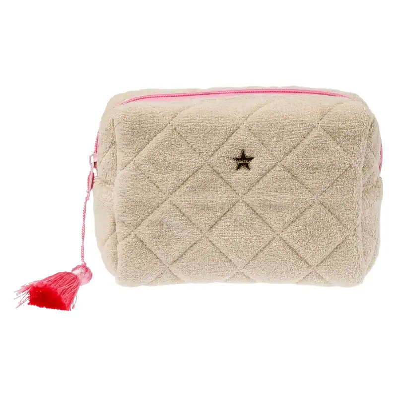 DARK  Terry Quilted Make-Up Pouch Small Sand & Bubblegum Pink Osta Tänään
